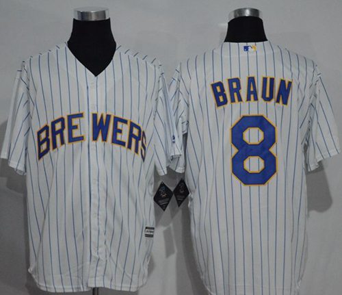 Brewers #8 Ryan Braun White (blue strip) New Cool Base Stitched MLB Jersey - Click Image to Close